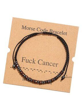 Morse Code Bracelet, Adjustable Nylon Rope with Stainless Steel Beads and Wood